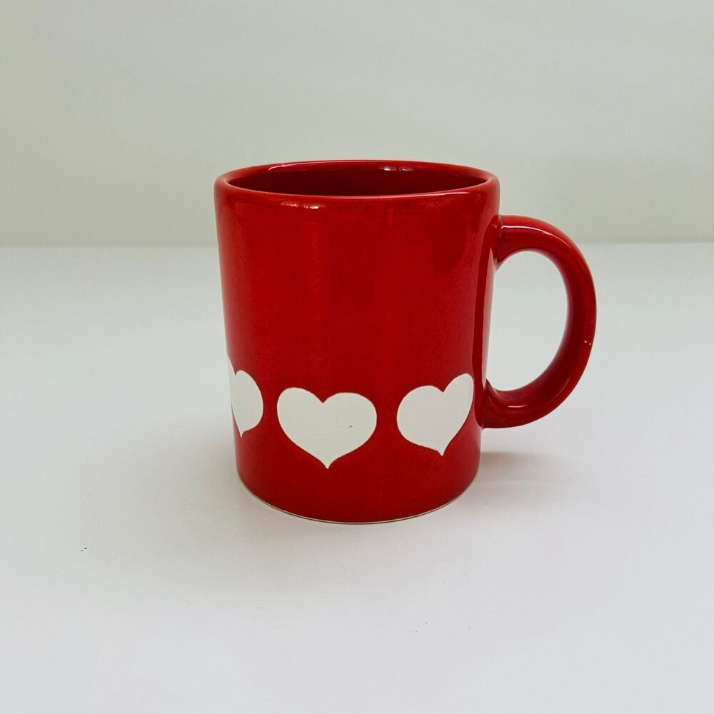 WAECHTERSBACH Spain Earthenware Red Coffee Mug With White Hearts